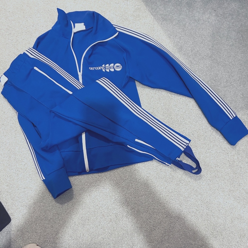Vintage Unisex Tracksuit "Get Going With Gulf" Blue with White Stripes & Zippers